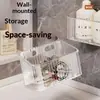 Soporte de Pared sin Taladro Caja de Almacenamiento de PET, Organizador de Cosméticos para Baño, Cesta de Almacenamiento para Jengibre y Ropa de Cocina, Contenedor Organizador Apilable con Drenaje