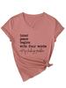Europeu e Americano Transfronteiriço Decote V Manga Curta Paz Interior Começa Verão Camiseta Confortável Tops Prontos para Vestir para Mulheres