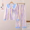 Pijama para niños de primavera y otoño para niñas, manga larga, cuello de muñeca, cárdigan de primavera y otoño, traje de ropa para casa para niños grandes, imitación algodón