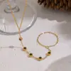 Corrente de Dedo Vintage Estilo Francês Verde Oliva Zircônia Aço Inoxidável para Mulheres, Ouro 18K, Estilo Festivo da Moda, Elegante e Conserva a Cor