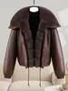 Chaqueta Corta de Gamuza con Cuello Grande de Piel de Zorro para Mujer, Parka Gruesa Holgada de Invierno para Tallas Pequeñas, Venta al por Mayor