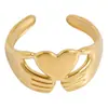 Anillo de Acero Inoxidable con Manos Sosteniendo un Corazón, Anillo de Diseño Único, Anillo Abierto de Oro de 18 Quilates Moderno y Elegante, Accesorio de Joyería