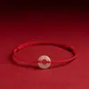 Pulseira de Fio Vermelho para Mulheres, Tornozeleira com Fivela de Paz de Jade Hetian Sintético, Nova Pulseira Trançada de Boa Sorte e Proteção