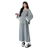 Ropa de Maternidad Mismo Estilo que Celebridad de Internet 2025 Otoño e Invierno Nuevo Suéter Grueso de Piel con Mangas de Campana Falda Traje Elegante
