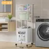 Nuevo modelo transfronterizo: Cesta de almacenamiento de ropa sucia de doble capa con ruedas, estante de almacenamiento para baño, estante multifuncional para ropa sucia