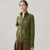 Ropa Exterior Gruesa de Punto Trenzado Color Sólido Cálida para Todo el Cuerpo, con Cremallera Doble y Cuello Medio Alto de Cachemira para Mujer, Otoño e Invierno