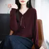 Suéter de lana fina transfronterizo con cuello en V y detalles de colores contrastantes para mujer, nuevo diseño de suéter de punto estilo retro perezoso para otoño e invierno
