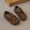 Sapatos de Couro Infantil Estilo Floresta Bolinhas 2026 Primavera/Outono Novo Estilo Coreano Sapatos Baixos de Princesa para Meninas Sapatilhas para Bebê