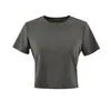 Camiseta Vintage de Hombro Recto, Cuello Redondo, Manga Corta para Mujer, Verano 2026, Estilo Coreano, Corte Ajustado, Top Corto Casual Versátil, Moderno