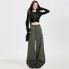 Pantalones de Mezclilla Caqui de Cintura Alta, Ajuste Delgado, Versátiles y de Caída Cómoda para Mujer