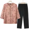 Conjunto de atuendo de verano para abuela para mujer, conjunto de dos piezas de primavera para madres de mediana edad y mayores, camisa y pantalones para señora mayor, ropa para personas mayores