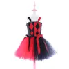 Comercio exterior ropa infantil nuevo vestido tutú de payaso para actuación falda de tul de malla negra y roja disfraz de fiesta de Halloween para niñas