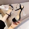 Sandalias de Moda Casual de Tacón Alto Súper Impermeable Sexy de Pedrería Transparente Rosa de Gama Alta Versátiles para el Verano