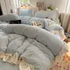 Estilo Encaje Francés Clase A Ultra Suave Leche Polar Juego de Cuatro Piezas Corazón de Niña Tallado Tridimensional Cálido Antiestático Polar Ropa de Cama