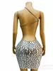 Saia Curta Aberta com Espelho Brilhante, Fantasia Sexy Transparente para Boate, Traje de Palco para Cantora