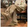 Pantalones de algodón con bordado de letras estilo americano, forrados de lana de cordero, unisex, estilo invernal moderno, engrosados para abrigar, pierna recta, corte holgado, pierna ancha, pantalones largos