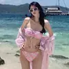 Traje de baño para vacaciones de verano en la playa Femenino Bikini Sexy Conjunto de Tres Piezas Pecho Pequeño Ins Sexy Al por Mayor Traje de Baño