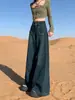 Jeans retro de pierna ancha de cintura alta estilo coreano con un corte holgado y fluido, que presentan piernas anchas que arrastran por el suelo, y un diseño de pierna recta, A6015