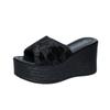 Sandalias de playa para mujer comercio exterior talla grande 43 yardas 2025 verano nuevo tacón alto boca de pez cuña muffin zapatillas europeas y americanas mujer