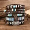 Pulsera Bohemia Retro Europea de Cuero Personalizada de Venta Caliente Pulsera de Cuero Tejido Multicapa Pulsera Retro Apilable para Hombres