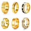 Anillo de Oro para Hombre de Venta Caliente Transfronteriza en Amazon con Diamantes, Números Romanos, Patrón de Ola de Engranajes y Superficie Lisa Anillo de Moda