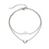 Moda Exquisita Transfronteriza Europea y Americana Personalizada Fotografía Callejera Joyería Dorada Tobillera de Perlas Doble Capa con Forma de Corazón para Mujer