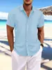 Explosiones transfronterizas Amazon AliExpress Nueva Camisa Casual Holgada de Manga Corta de Algodón y Lino a Rayas Jacquard para Hombre