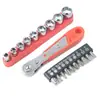Llave de Carraca Pequeña Dos en Uno, Juego de Varillas de Extensión Hexagonales, Destornillador Cruzado Giratorio de Torque Bidireccional Rápido