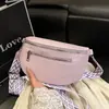 Bolsa de Peito para Moda Transfronteiriça para Mulheres Nova Cor Sólida Bolsa Transversal de Ombro Único Alça Larga Simples Casual Versátil Bolsa de Cintura para Celular Bolsa de Peito