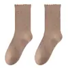 Meias de renda para primavera e outono para mulheres, meias de algodão puro de cano médio, meias empilhadas de bolinhas sem costura estilo ins, meias longas Maillard