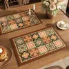 Jogos americanos florais vintage estilo francês, tapetes isolantes térmicos de couro à prova d'água e óleo, tapetes decorativos de mesa de jantar para casa de luxo leve e de alta qualidade
