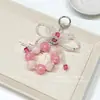 Cadena para Teléfono con Lazo de Perlas Rosa Dulce Nuevo de Verano Colgante para Bolso Mariposa Rosa con Pedrería Llavero
