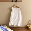Camisole colete de algodão e linho de cor sólida em camadas sem mangas, gola artística de jardim, top fino de base, peça íntima ou top para usar por cima de algodão e linho