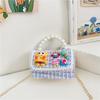 Bolso infantil de dibujos animados lindo, bolso cuadrado pequeño cruzado con cadena de moda, estilo occidental, color contrastante, bolso de hombro portátil para niñas, venta al por mayor
