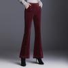 Pantalones de pana para mujer, de tiro alto, talla grande, cintura elástica trasera, largo de nueve puntos, bajo con abertura, pantalones acampanados de pana gruesa, holgados, casuales, versátiles
