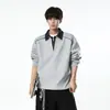 Sudadera de hombre con cuello half-zip, de dos piezas falsas, marca de tendencia nueva otoño 2026, top holgado y versátil de manga larga