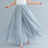 Falda pantalón de lino y algodón de talla grande para mujer Mori, estilo étnico, con cintura suelta y estampado artístico de lino liso.