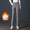 9209 pantalones mom de espiga gruesos con forro polar para mediana edad, ajustados, ropa exterior, pantalones de cuadros básicos para mujeres de mediana edad y mayores