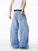 Jeans Scimitar Lavado Desgastado Hip-Hop High Street Retrô Americano para Homens, Calças Largas Soltas Retas de Verão