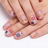 Uñas Postizas Cuadradas Cortas Coloridas con Diseño Floral Fresco en Relieve Tridimensional para Mujeres, Removibles