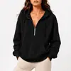 Roupas femininas transfronteiriças europeias e americanas 2026, moletom liso para compras do dia a dia, moletom com capuz e zíper parcial de manga longa estilo casual