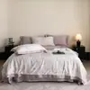 Conjunto de Colcha de Verão Dupla Face Lyocell Tencel Luxo Leve Quatro Peças Estampa Fresca Colcha de Ar Condicionado Lavável à Máquina Colcha Fina de Verão