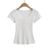 Camiseta de Renda Decote U Manga Curta Feminina Curta 2024 Novo Verão Desejo Puro Spice Girl Roupa Sexy Justa