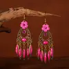 Brincos estilo étnico brincos de dança quadrada longos coloridos brincos de temperamento retrô brincos com pingente curinga atacado