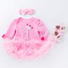 Cross-border terno infantil menina bebê cor pura saia infantil cartoon longo- vestido de mangas compridas