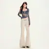 Calça jeans flare feminina transfronteiriça, tingida em Assut, estilo retrô americano, calça comprida Assut cáqui claro, Assut cáqui claro