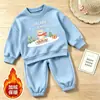 Conjunto infantil com forro de fleece, top da moda outono e inverno estilo coreano, nova blusa de moletom de manga comprida com desenho e calça jogger, conjunto estiloso de duas peças