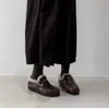 Versão em Couro ~ Novos Sapatos Rasos Versáteis Retrô com Fivela de Cinto Sapatos de Algodão para Outono e Inverno Novo Estilo com Sapatos de Pelo para Mulheres