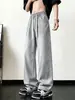 Calça jeans cinza chumbo masculina, marca da moda de outono, calça reta solta de perna larga para jovens, calça vintage lavada com cintura elástica
