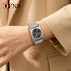 Reloj de Mujer Ofns con Correa de Bambú, Cuadrado Simple Estilo Unisex Reloj de Cuarzo, Popular Reloj de Mujer para Transmisiones en Vivo Transfronterizas